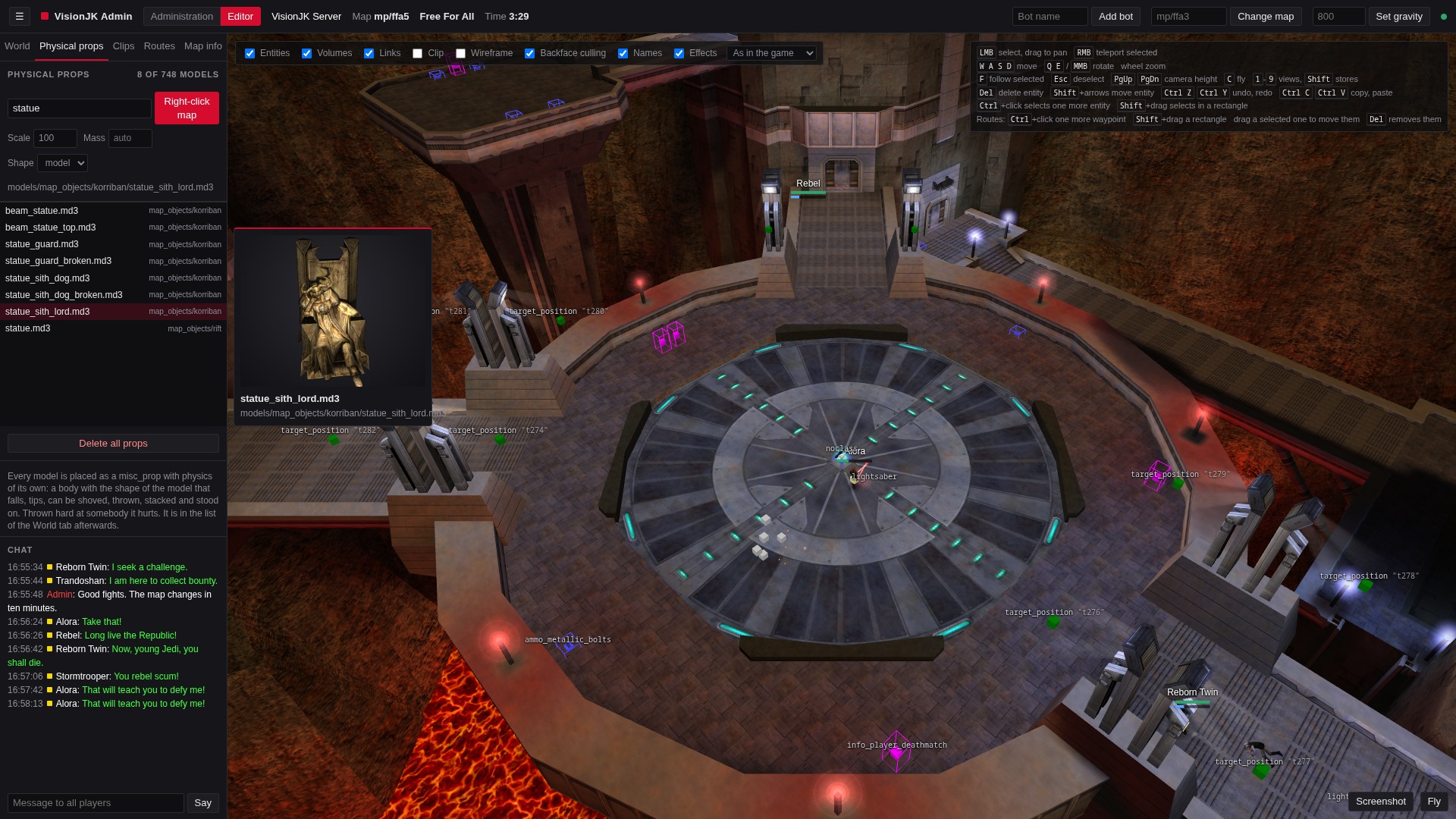 The level editor of the admin page with a list of objects to place