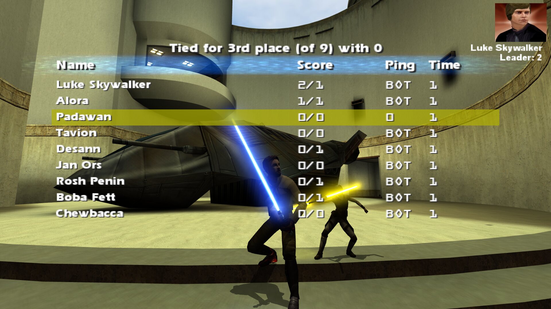 The scoreboard of a game with nine players